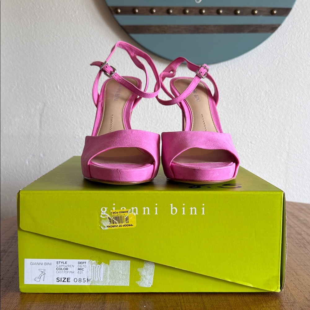 Gianni Bini Pink Suede Ankle Stiletto Sandals. - Picture 7 of 8